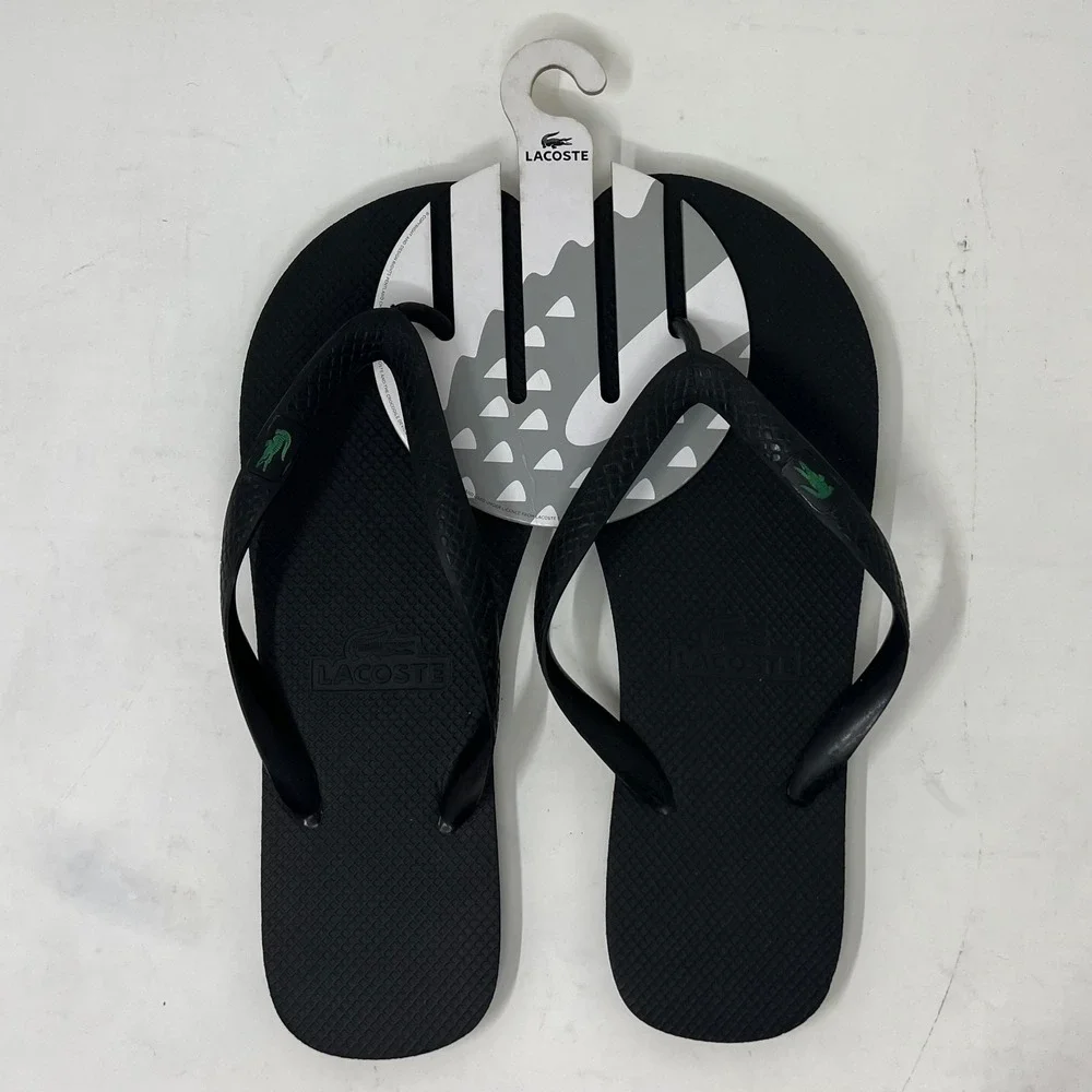 Lacoste Flip Flop Beach Sandals Black with Logo Men's US Size 12 VTG NEW